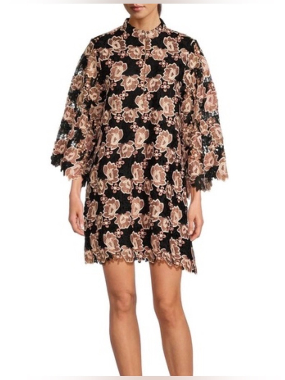 J. Marie Talia Floral Lace Mandarin Collar Shift Dress - Size Large